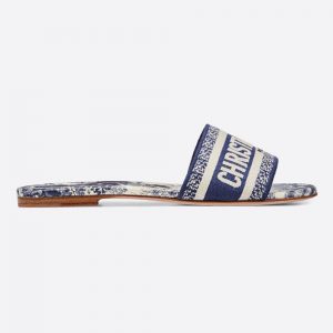 Dior Women Dway Slide Blue Cotton Embroidery