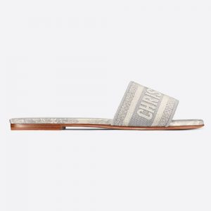Dior Women Dway Slide Gray and Ecru Toile de Jouy Embroidered Cotton