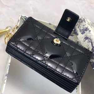 Dior Black Cannage Quilted Patent Leather Lady Dior 5-Gusset Card
