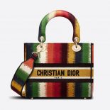 Dior Women Medium Lady D-lite Bag Multicolor D-Stripes Embroidery