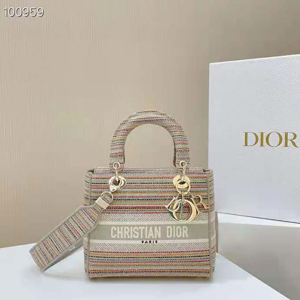 Dior Women Medium Lady D-lite Bag Multicolor Stripes Embroidery 2 Dior Women Medium Lady D-lite Bag Multicolor Stripes Embroidery - Image 2