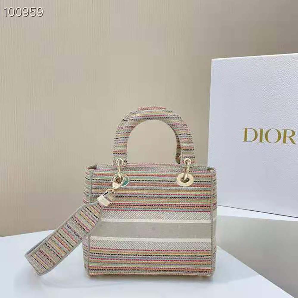 Dior Women Medium Lady D-lite Bag Multicolor Stripes Embroidery 3 Dior Women Medium Lady D-lite Bag Multicolor Stripes Embroidery - Image 3