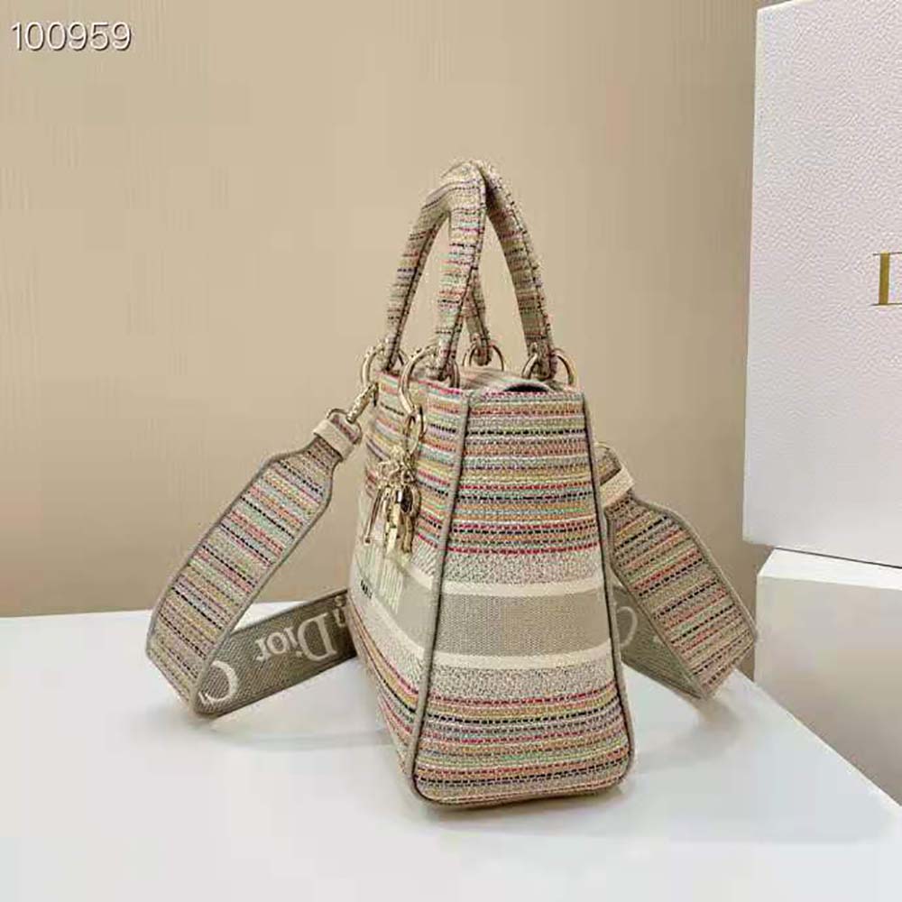 Dior Women Medium Lady D-lite Bag Multicolor Stripes Embroidery 4 Dior Women Medium Lady D-lite Bag Multicolor Stripes Embroidery - Image 4