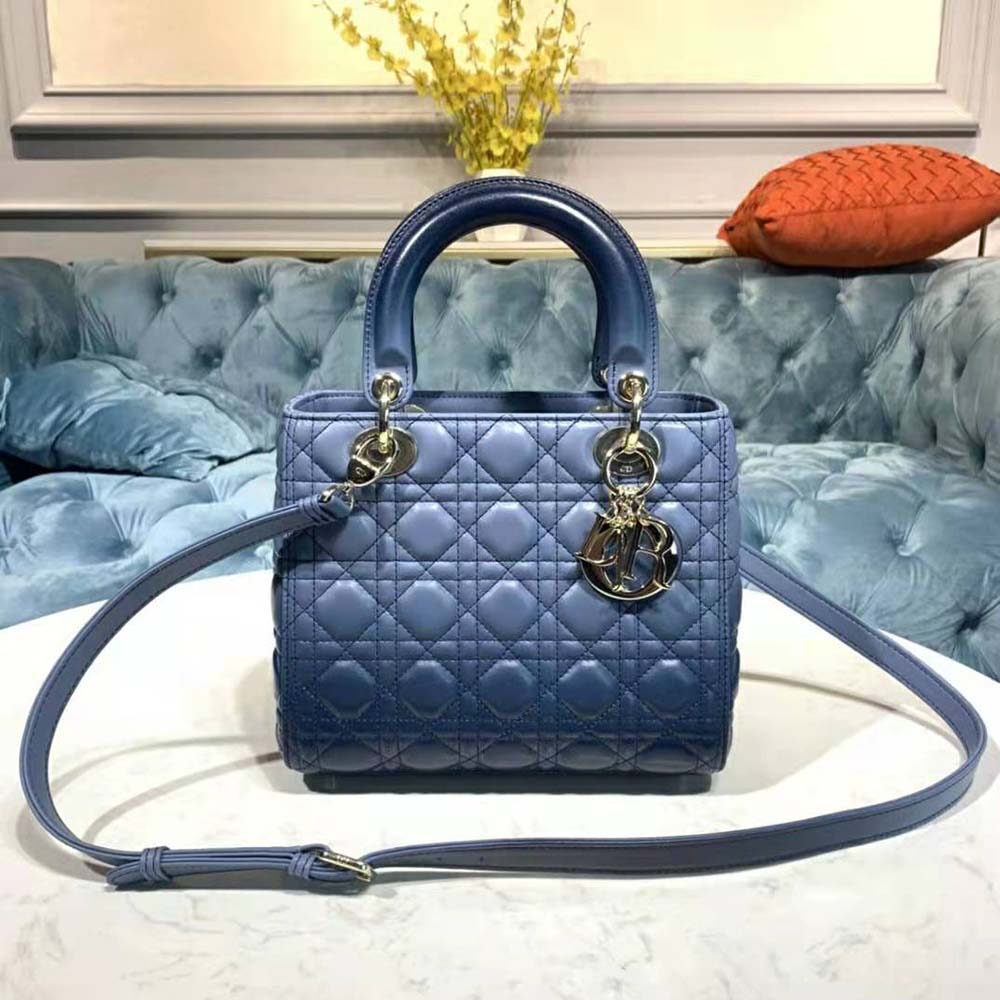 Dior Women Medium Lady Dior Bag Indigo Blue Gradient Cannage Lambskin