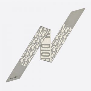 Dior Women Oblique Mitzah Scarf Gray Silk Twill