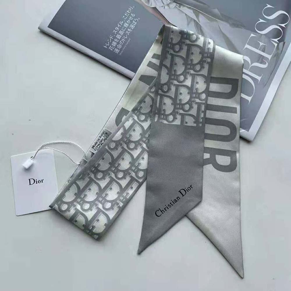 CHRISTIAN DIOR Silk Oblique Mitzah Scarf Grey | FASHIONPHILE
