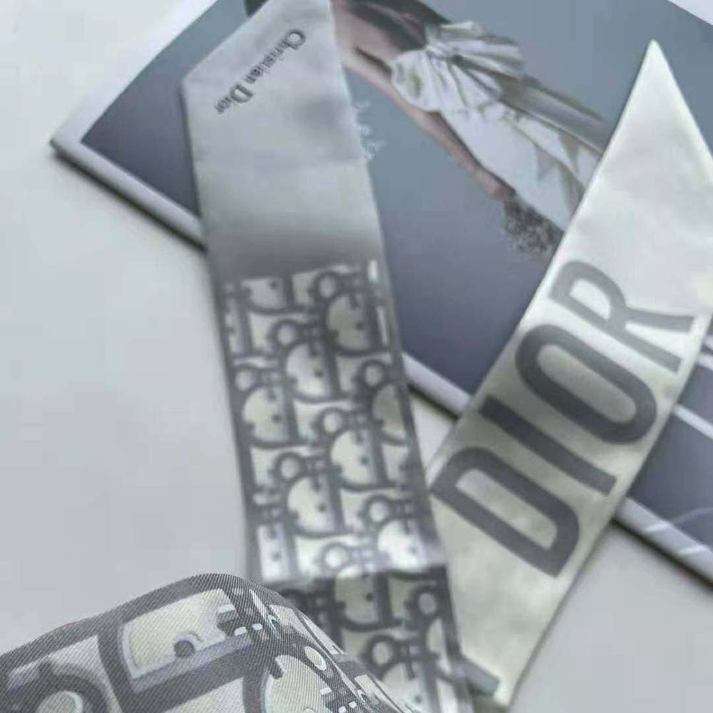 Dior - Dior Oblique Mitzah Scarf Gray Silk Twill - Women