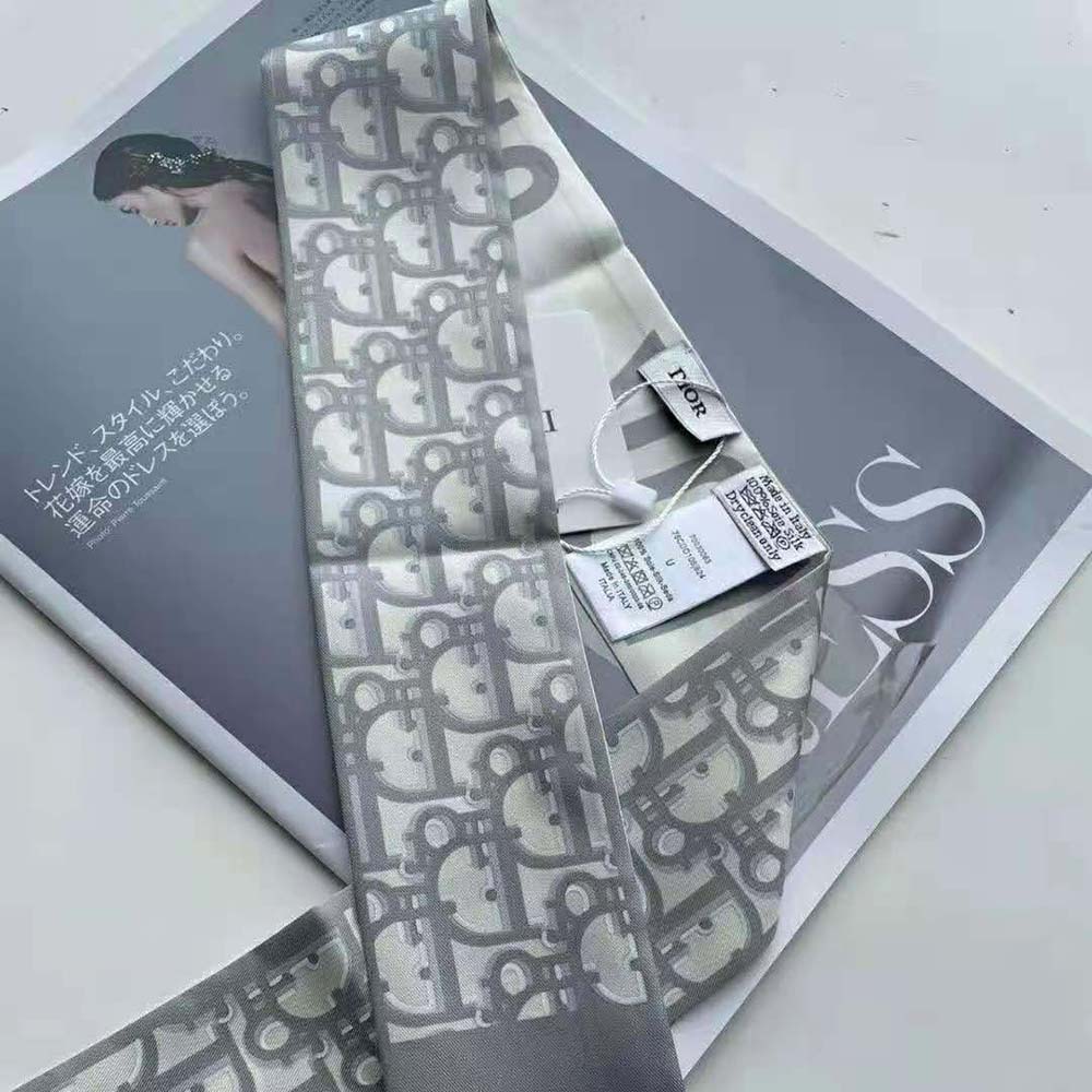 Dior Oblique Mitzah Scarf Gray Silk Twill