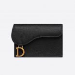 Dior Women Saddle Flap Card Holder Black Grained Calfskin