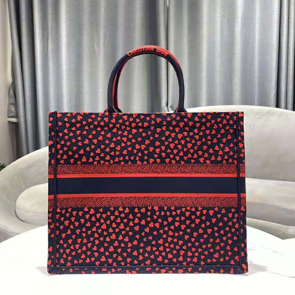 Dior Women Small Dior Book Tote Navy Blue I Love Paris and Red