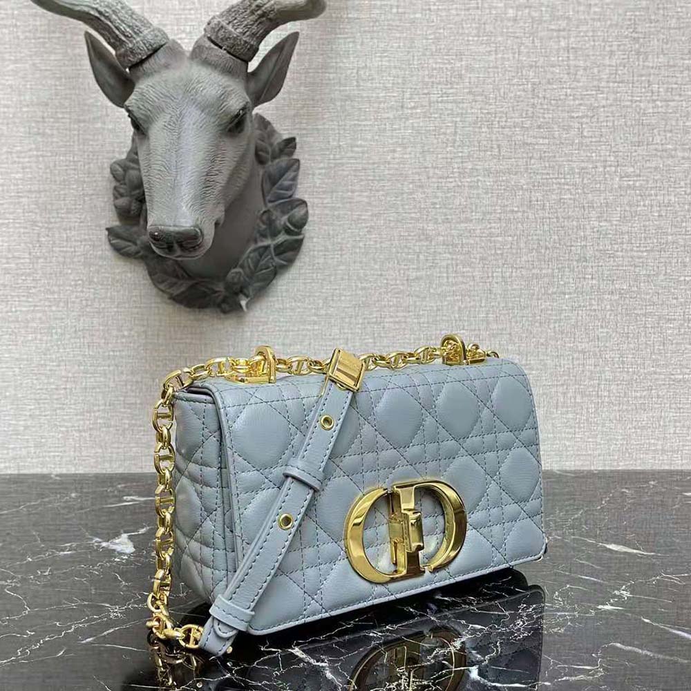 Dior - Small Dior Caro Bag Placid Blue Cannage Calfskin - Women