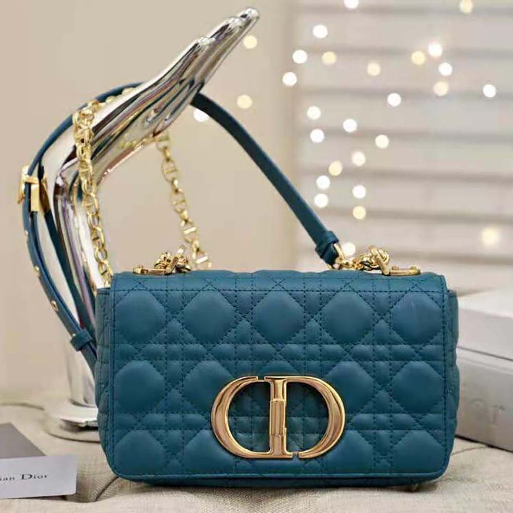 Dior Women Small Dior Caro Bag Supple Cannage Calfskin-Blue