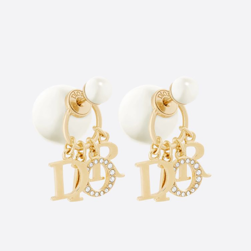 Dior Women Tribales Earrings GoldFinish Metal White Crystals