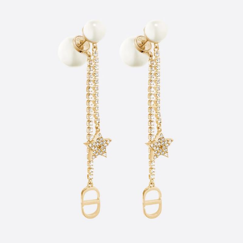 Dior Women Tribales Earrings Gold-Finish Metal White Crystals