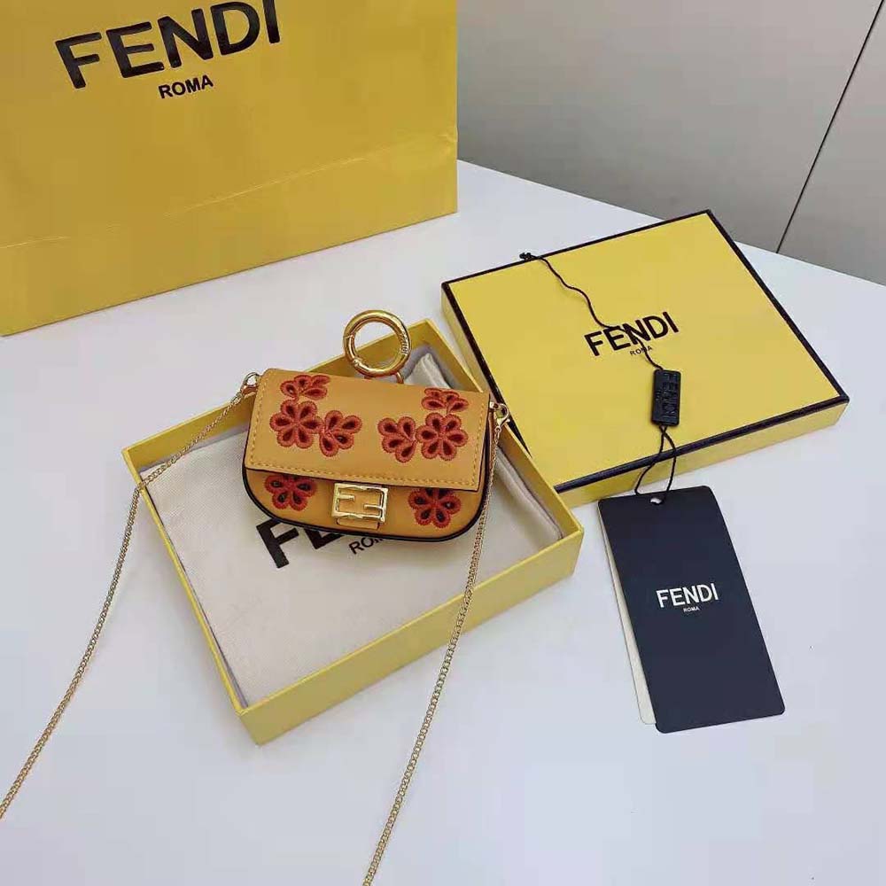 Fendi Women Nano Baguette Charm Orange Nappa Leather 2 Fendi Women Nano Baguette Charm Orange Nappa Leather - Image 2