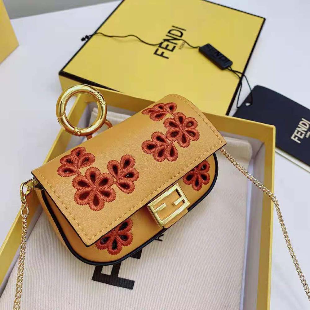 Fendi Women Nano Baguette Charm Orange Nappa Leather 6 Fendi Women Nano Baguette Charm Orange Nappa Leather - Image 6