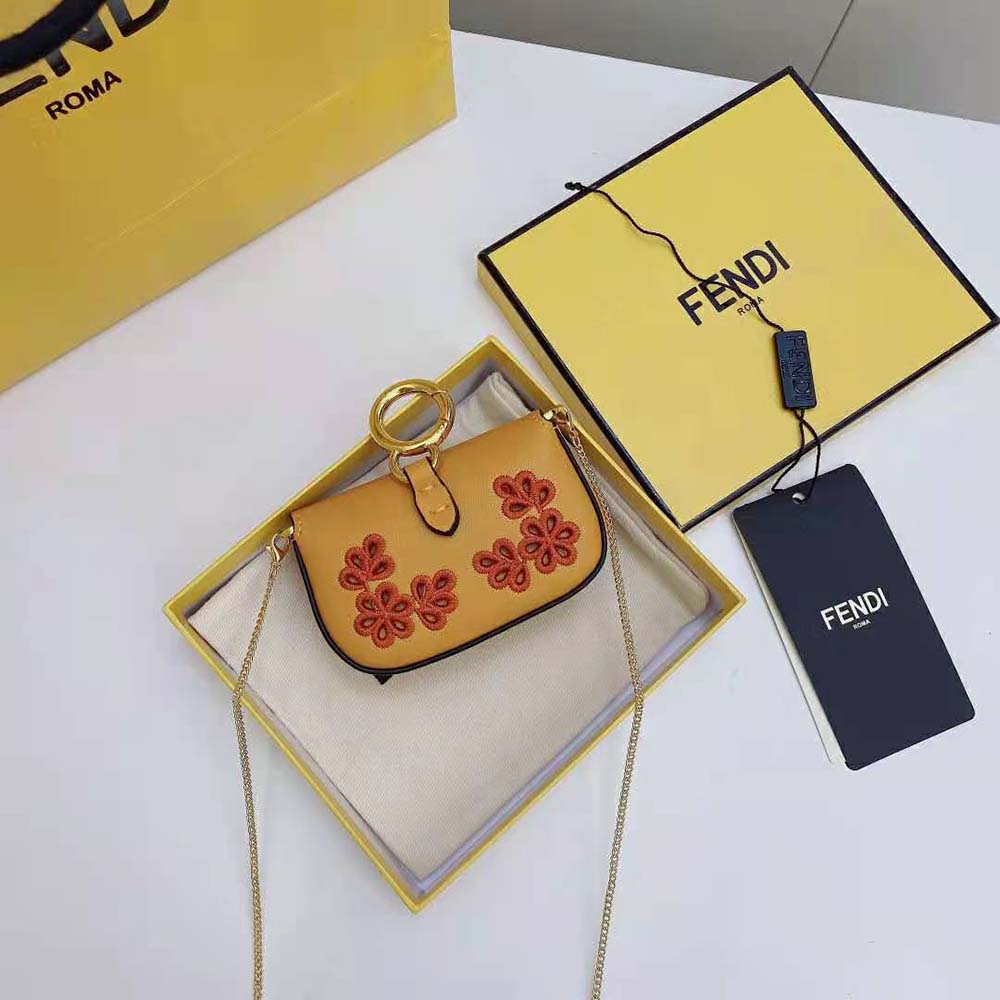 Fendi Women Nano Baguette Charm Orange Nappa Leather 3 Fendi Women Nano Baguette Charm Orange Nappa Leather - Image 3