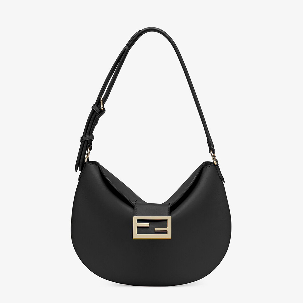 Fendi Women Small Croissant Black Leather Bag