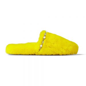 Jimmy Choo Women Aliette Flat Mimosa Shearling Slippers-Yellow