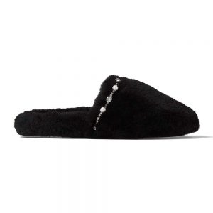 Jimmy Choo Women Aliette Flat Natural Shearling Slippers-Black