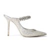 Jimmy Choo Women BING 100 Silver Glitter Tulle Mules with Crystal Strap