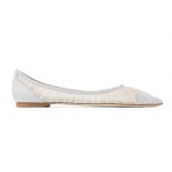Jimmy Choo Women Love Flat Metallic Silver Glitter Fabric Flats with Ivory Tulle Overlay