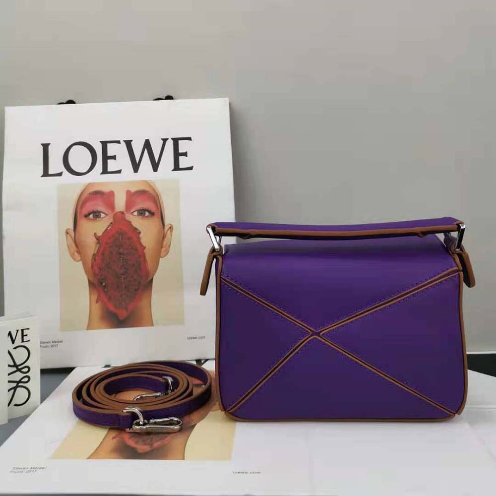 Loewe Small Puzzle Bag Classic Calfskin In Purple/Beige