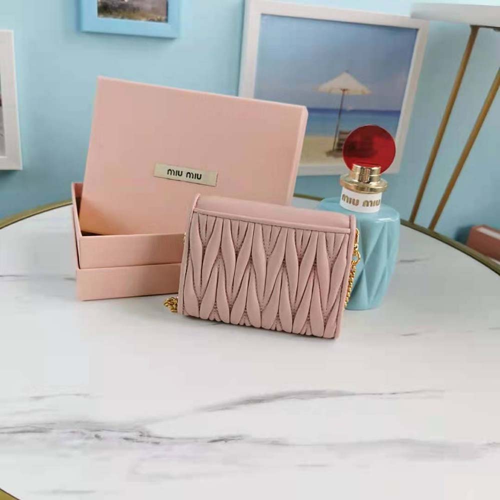 Miu Miu Women Nappa Leather Wallet with Shoulder Strap-Pink