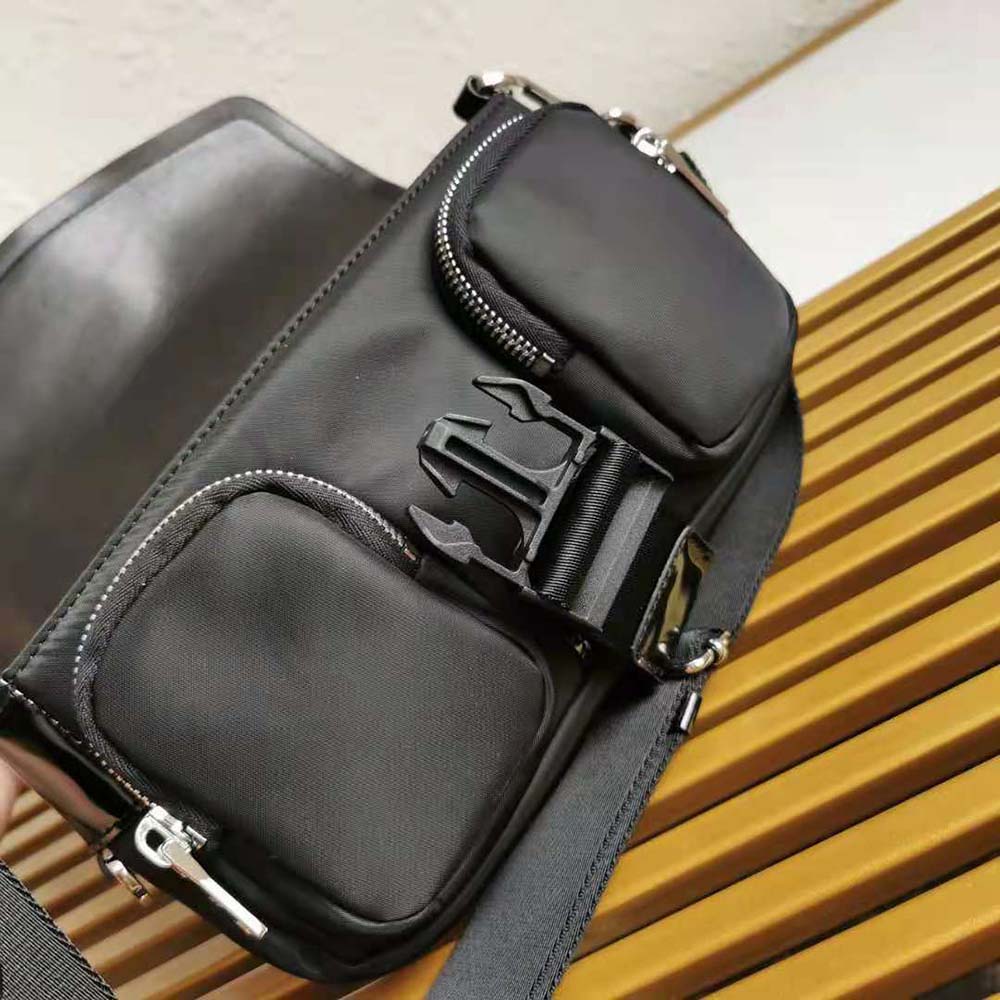 Prada Women Pocket Nylon and Brushed Leather Bag-Black 5 Prada Women Pocket Nylon and Brushed Leather Bag-Black - Image 5