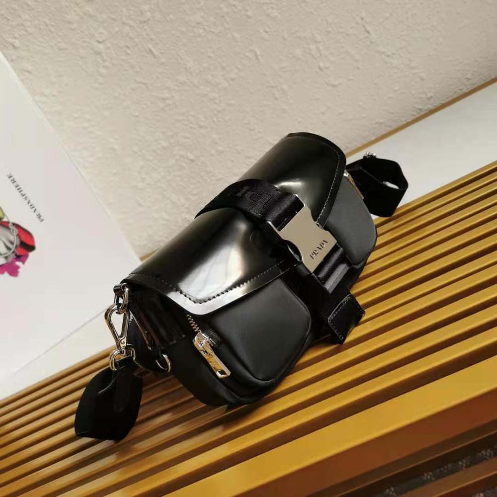 Prada Women Pocket Nylon and Brushed Leather Bag-Black 4 Prada Women Pocket Nylon and Brushed Leather Bag-Black - Image 4