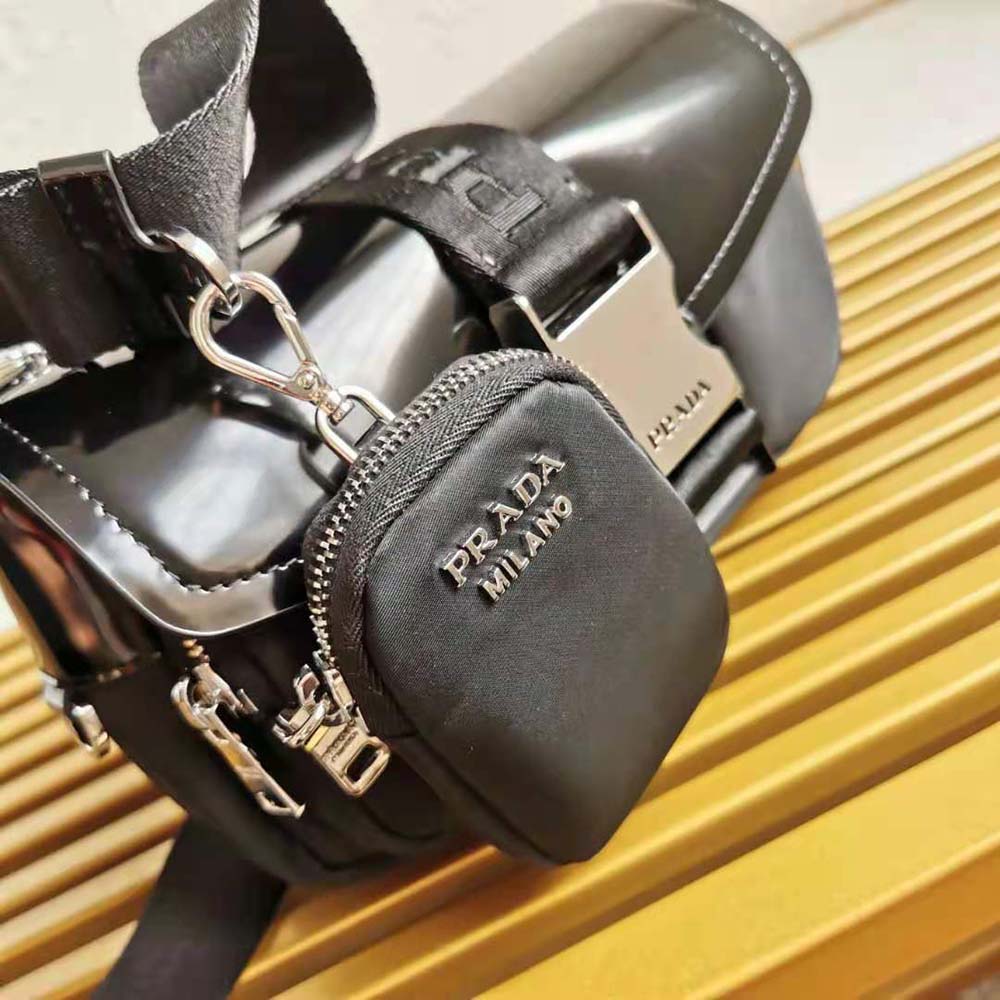 Prada Women Pocket Nylon and Brushed Leather Bag-Black 8 Prada Women Pocket Nylon and Brushed Leather Bag-Black - Image 8