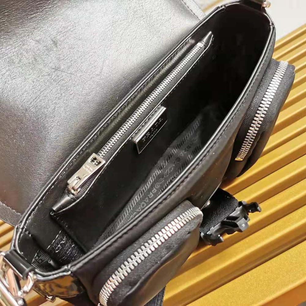 Prada Women Pocket Nylon and Brushed Leather Bag-Black 7 Prada Women Pocket Nylon and Brushed Leather Bag-Black - Image 7