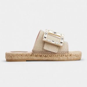 Roger Vivier Strass Buckle Espadrille Mules in Fabrics