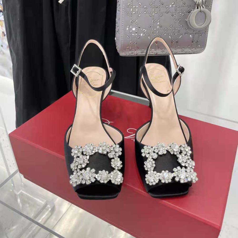 Gürtel Flower Strass aus Satin in Schwarz - Roger Vivier