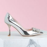 Roger Vivier Women RV Bouquet Strass Buckle Pumps in Leather-Grey