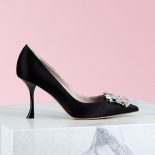 Roger Vivier Women RV Bouquet Strass Buckle Pumps in Satin-Black
