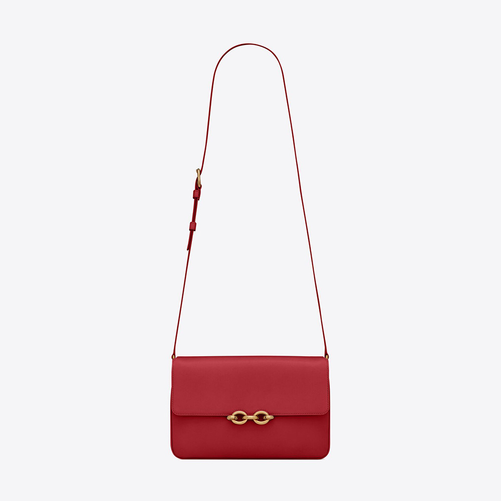 Saint Laurent YSL Women LE Maillon Satchel in Smooth Leather-Red