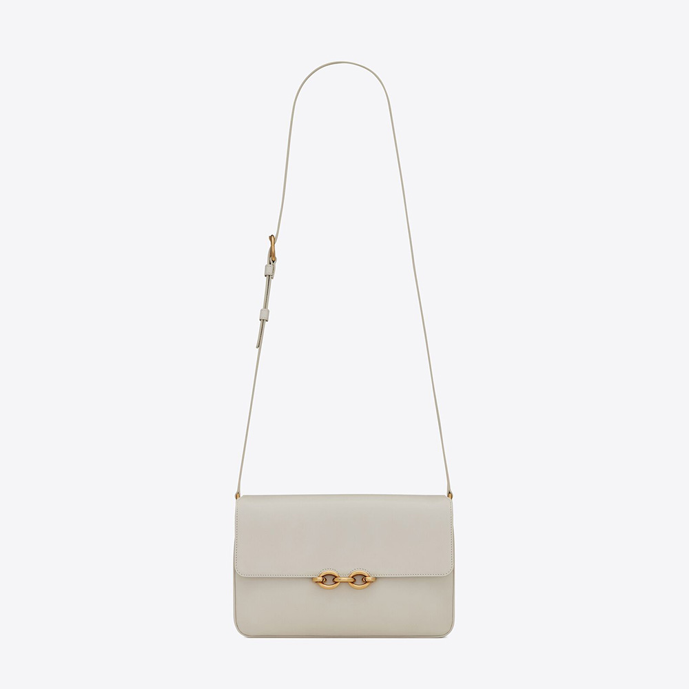 Saint Laurent YSL Women LE Maillon Satchel in Smooth Leather-White