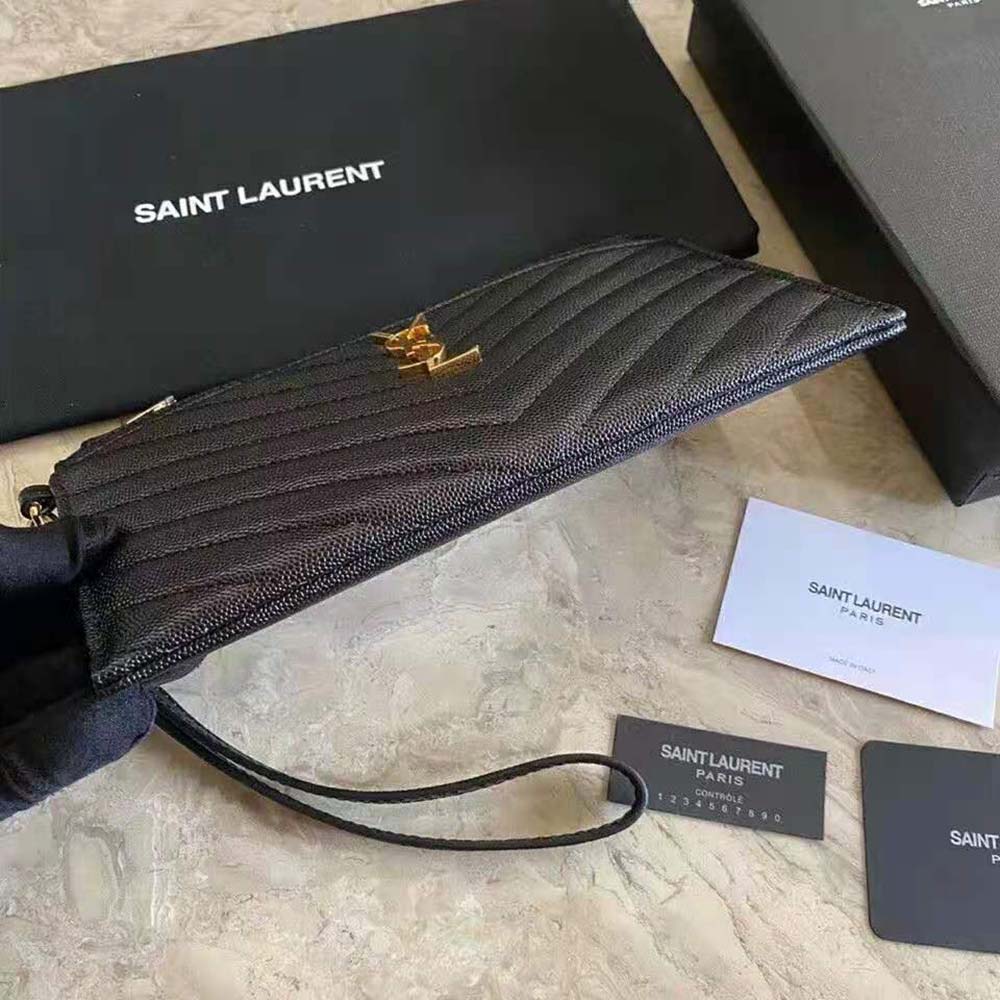 SAINT LAURENT Monogram Embossed Leather Large Bill Pouch