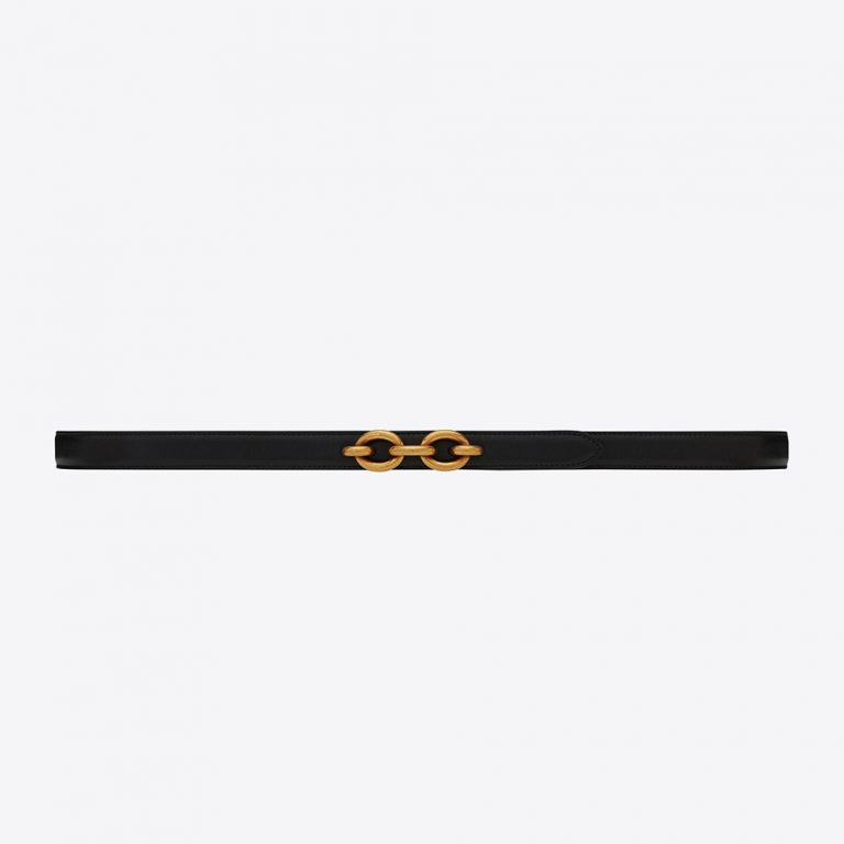 Saint Laurent YSL Women ChainBuckle Belt in CrocodileEmbossed Shiny