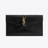 Saint Laurent YSL Women Uptown Pouch in Crocodile Embossed Shiny Leather-Gold-Black