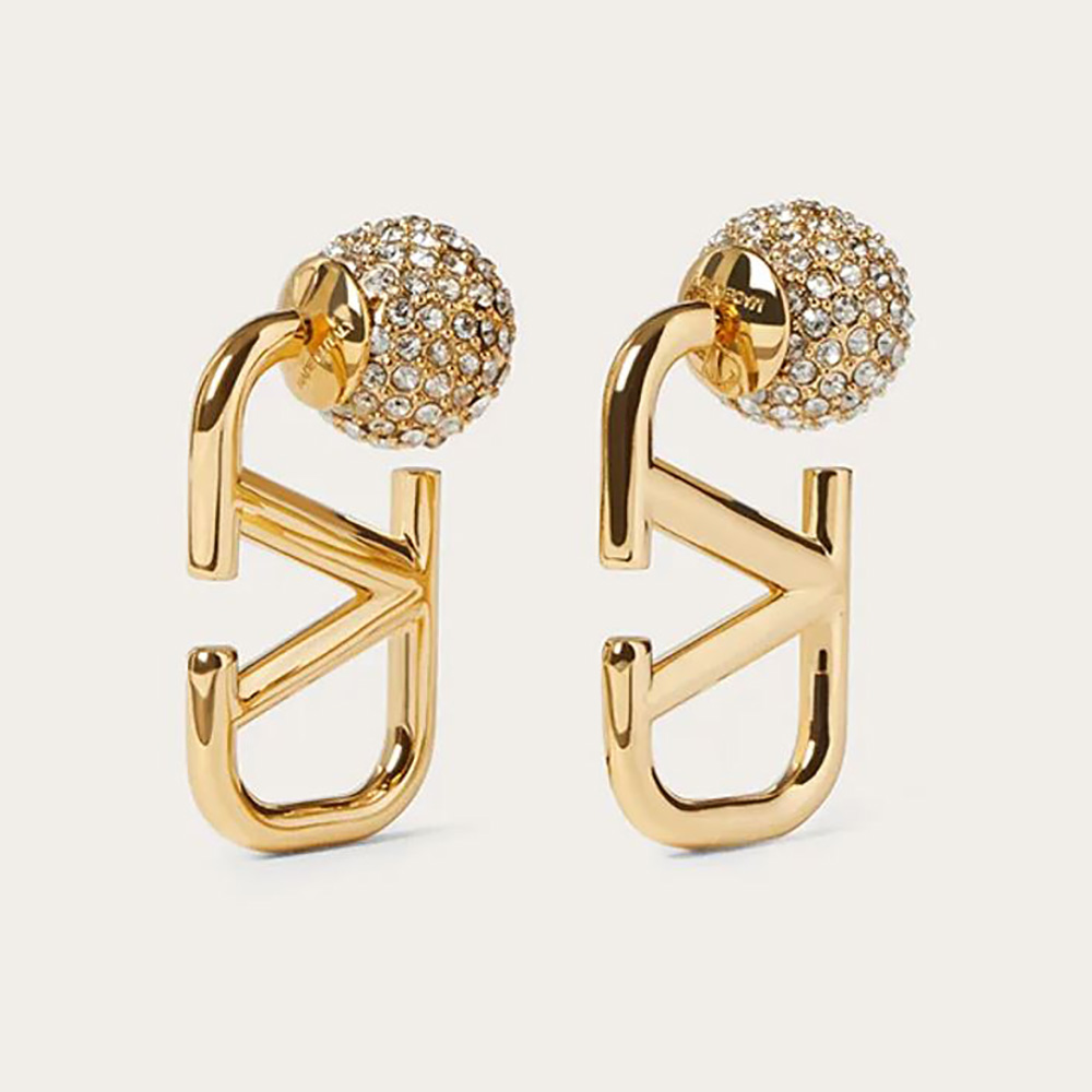 Valentino Women Vlogo Signature Metal and Rhinestone Earrings