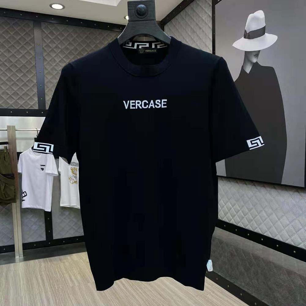 Versace: Black Embroidered T-Shirt