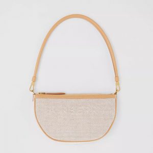 Burberry Women Embossed Logo Canvas and Leather Olympia Pouch