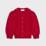 Celine Women Frilled Collar Cardigan in Silk and Mohair-Red