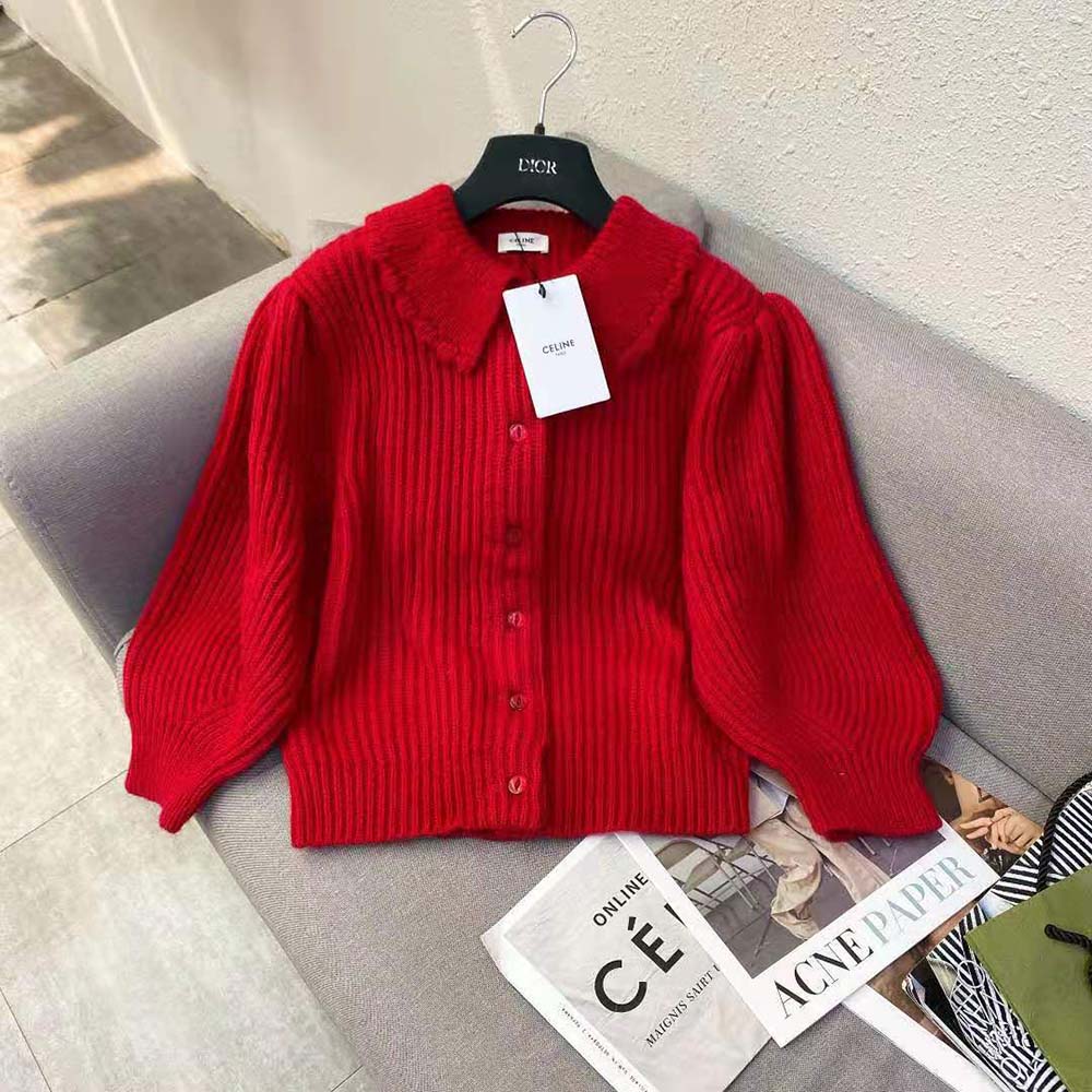 Celine Women Frilled Collar Cardigan in 