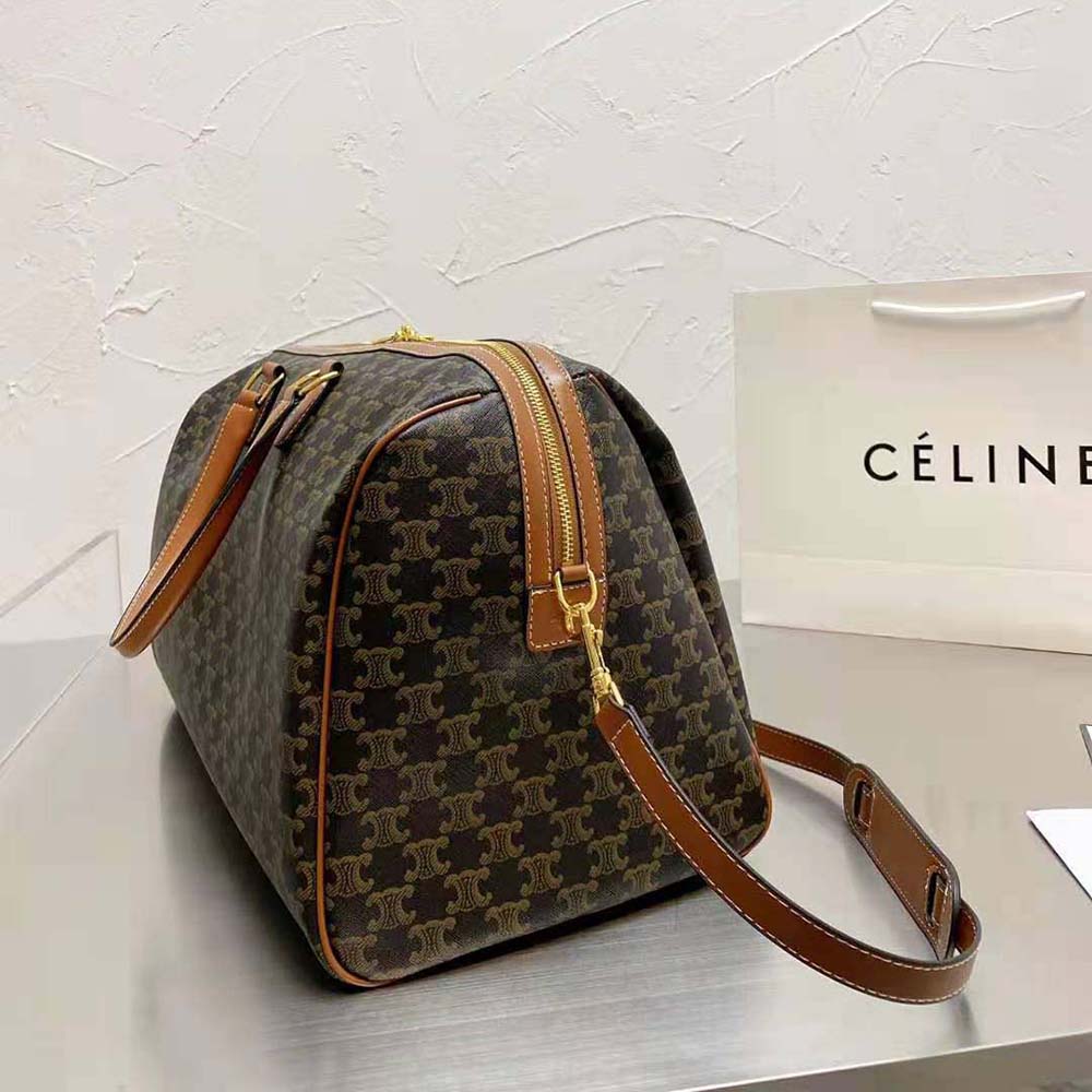 Celine Print Voyage Bag Large Triomphe Tan in Coated Canvas with Gold-tone  - US