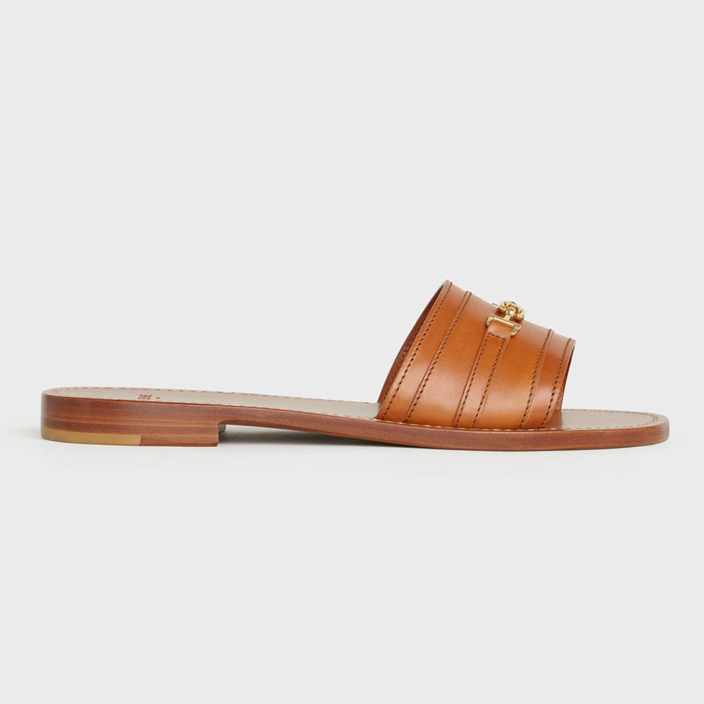 Celine Women Lerins Triomphe Slide in Vegetal Calfskin-Brown