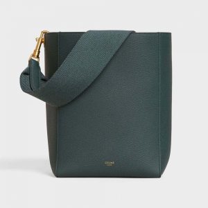 CELINE Soft Grained Calfskin Small Sangle Bucket Bag Green 1289959