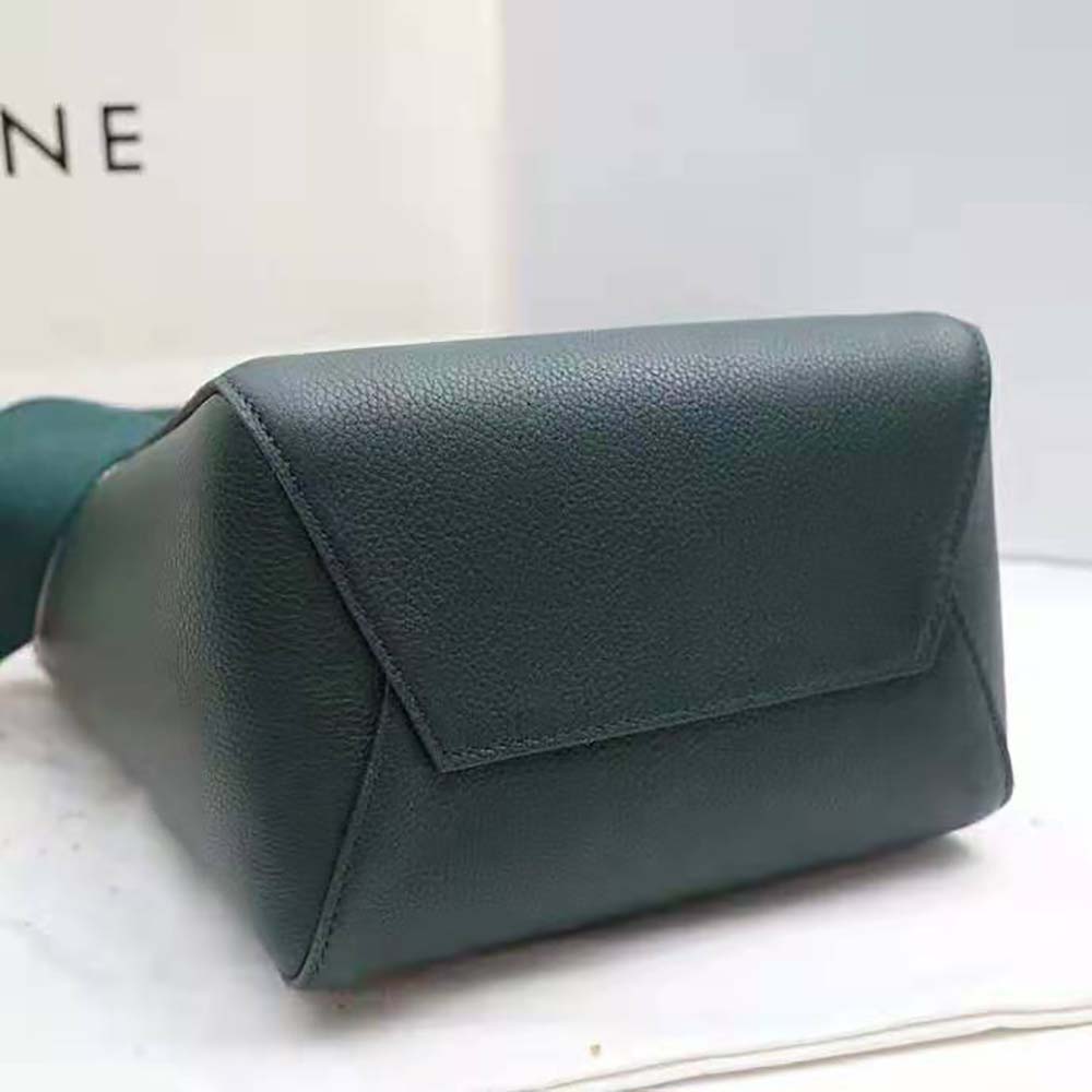 Celine Green Sangle Small Bucket Bag In Soft Grained Calfskin